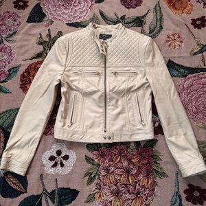Vintage Cream Leather Moto Jacket Size Small